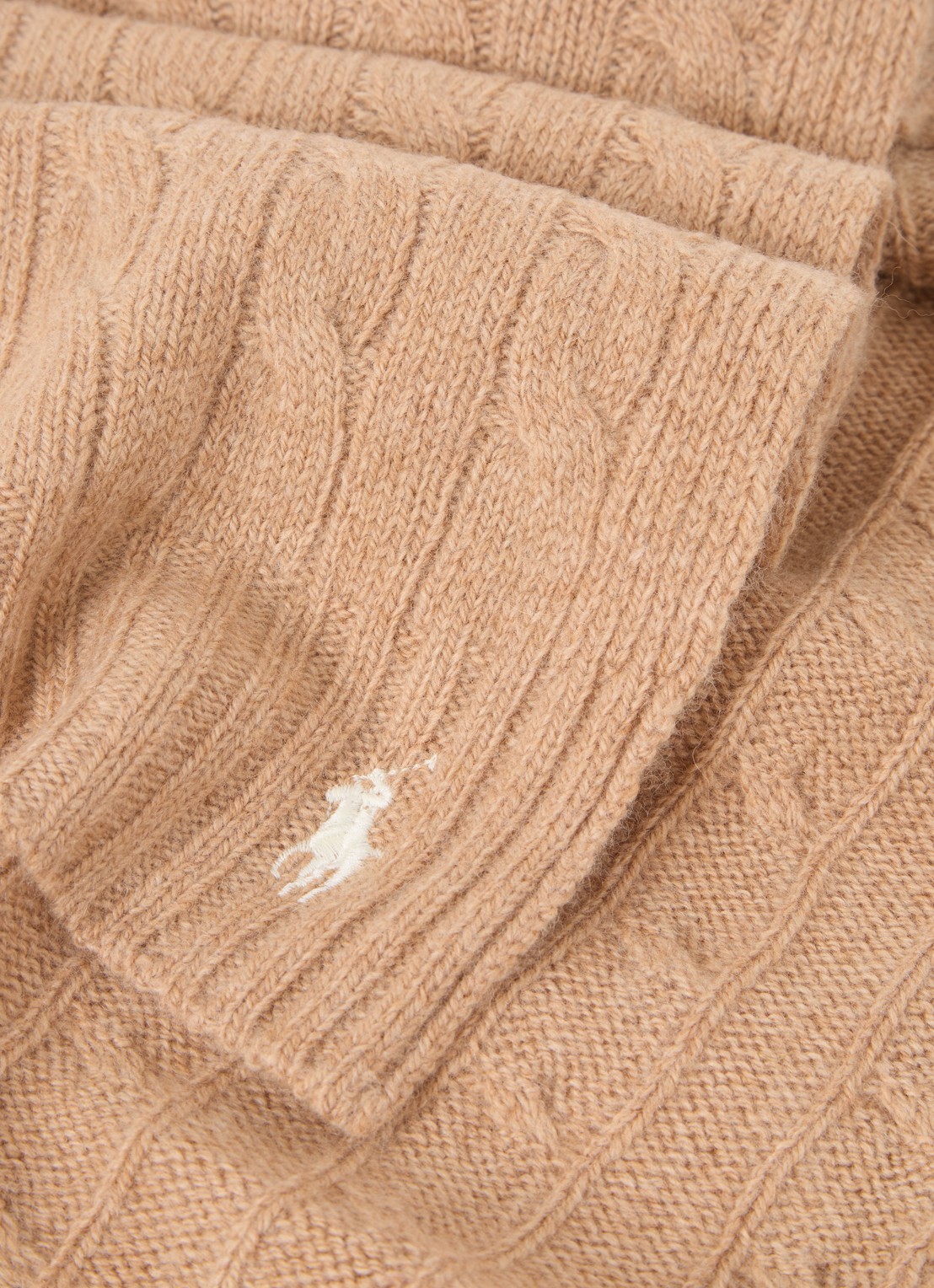 Ralph Lauren Kabelgebreide sjaal in kasjmierblend 183 x 27 cm - detail 2 camel