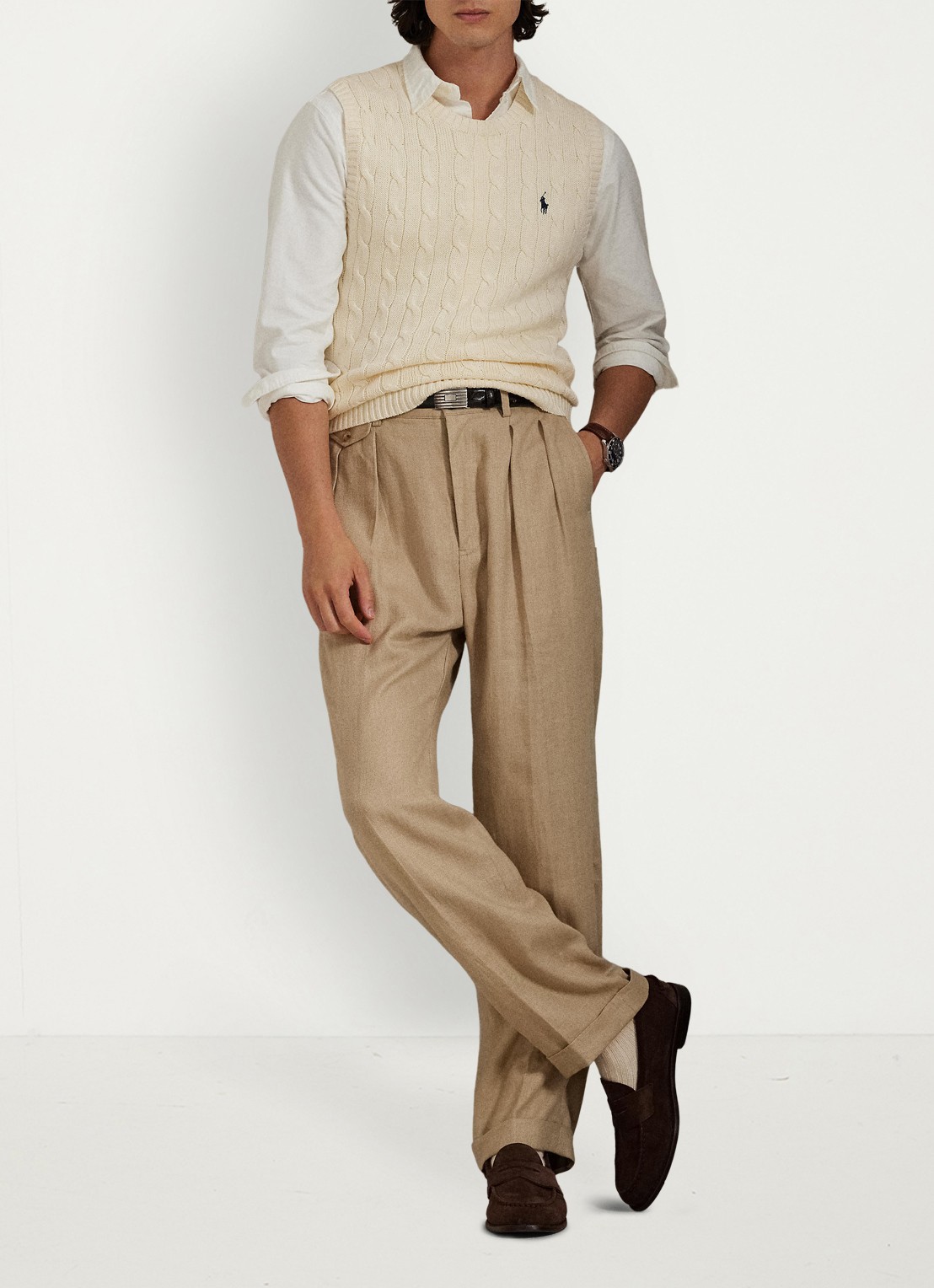 Ralph Lauren Kabelgebreide spencer met logo - detail andover cream / crème
