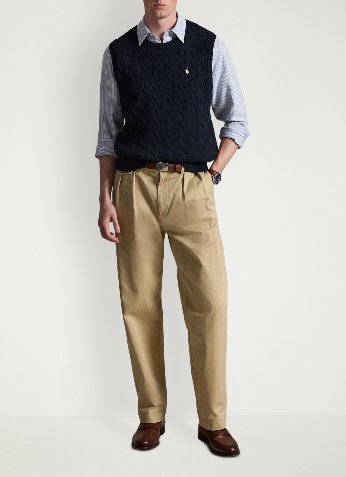 Ralph Lauren Kabelgebreide spencer met logo - detail hunter navy / donkerblauw