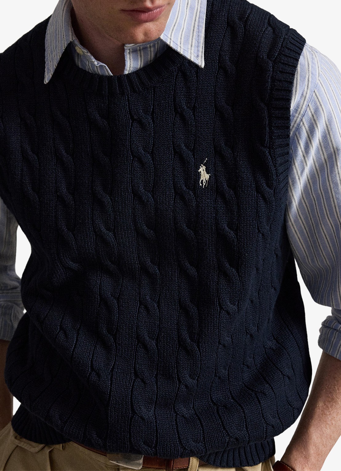 Ralph Lauren Kabelgebreide spencer met logo - detail 2 hunter navy / donkerblauw