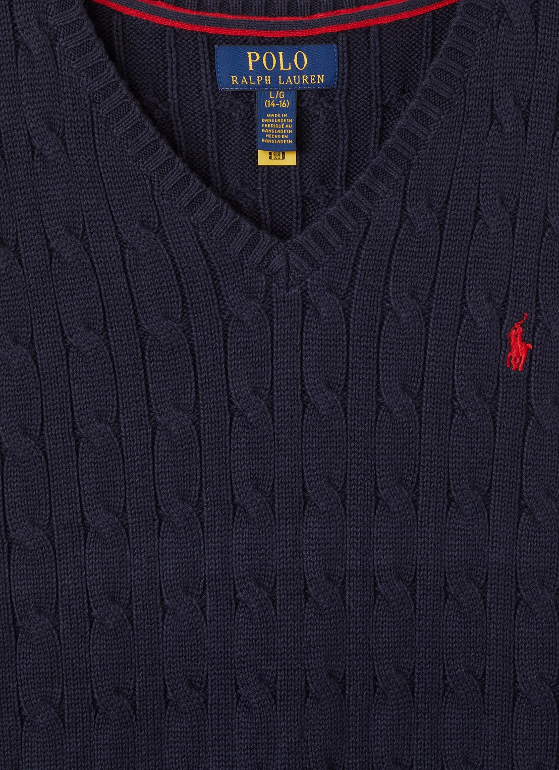 Ralph Lauren Kabelgebreide spencer met logoborduring - detail 3 donkerblauw