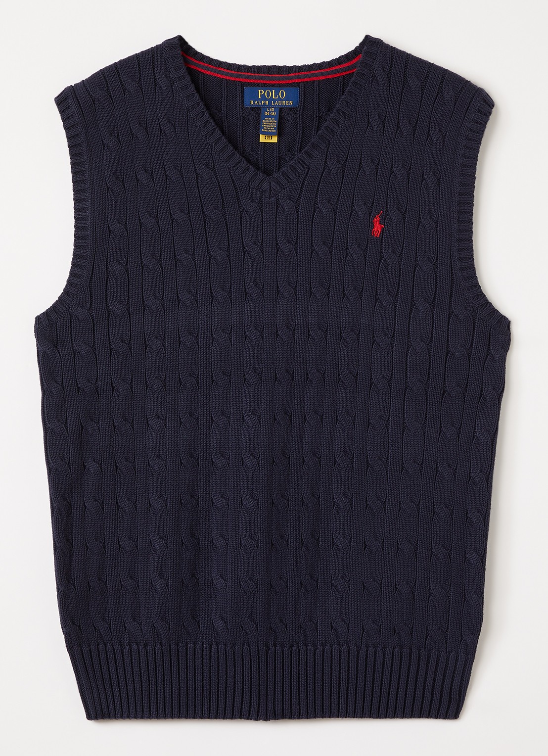 Ralph Lauren Kabelgebreide spencer met logoborduring - voorkant donkerblauw