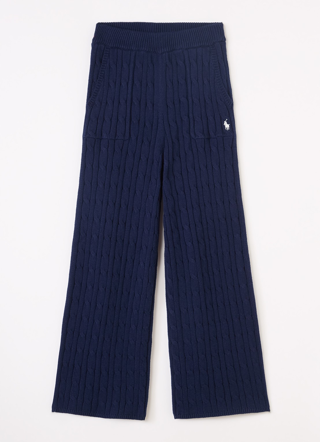 Ralph Lauren Kabelgebreide straight fit broek met logoborduring - voorkant 2 donkerblauw