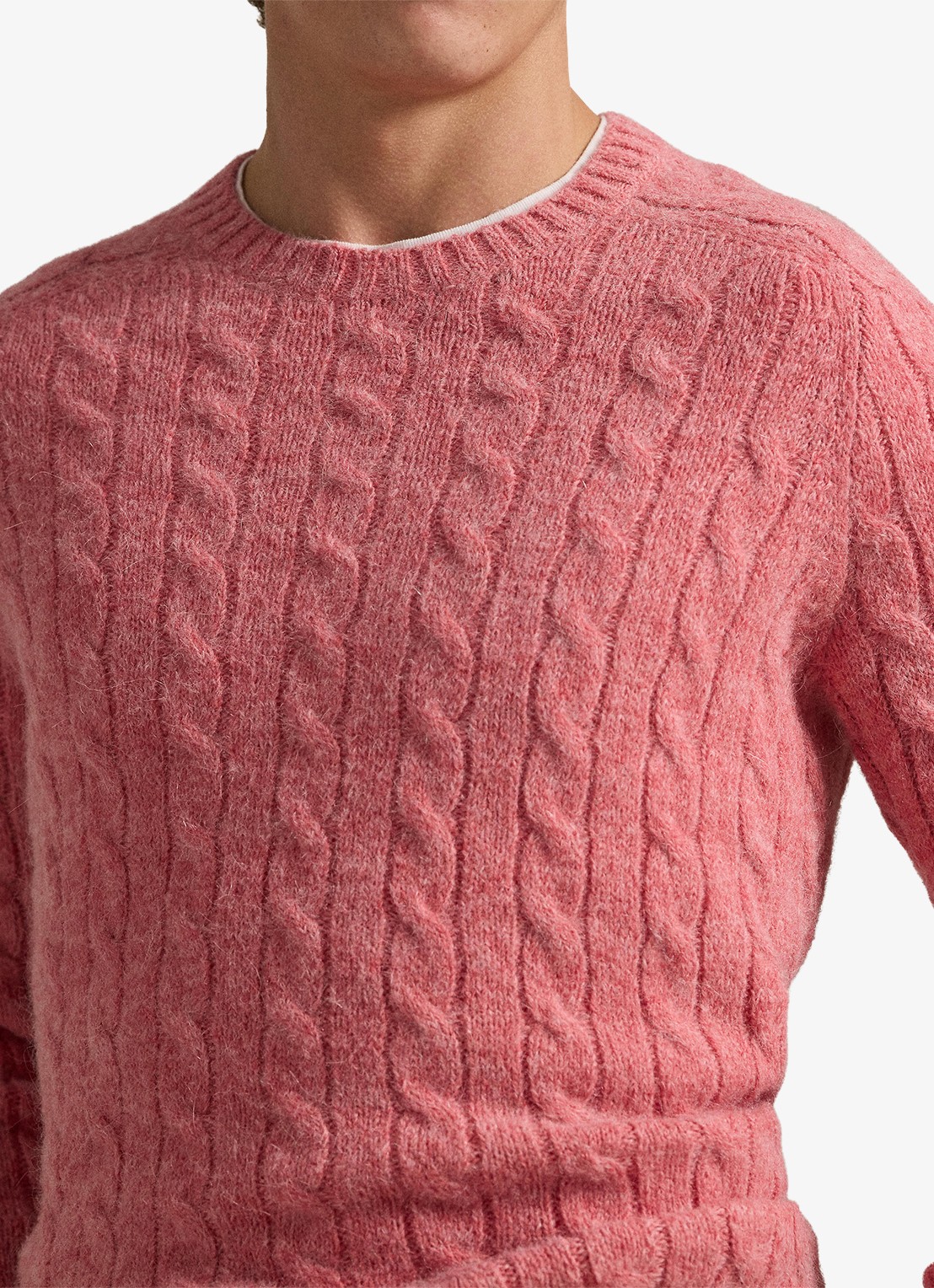Ralph Lauren Kabelgebreide trui in alpacawolblend - detail 2 strawberry gelato hthr / roze