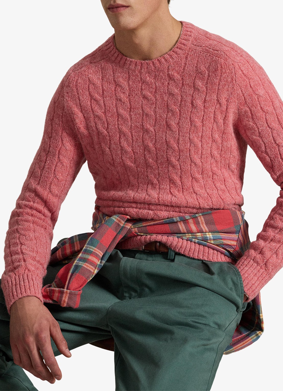 Ralph Lauren Kabelgebreide trui in alpacawolblend - voorkant 4 strawberry gelato hthr / roze