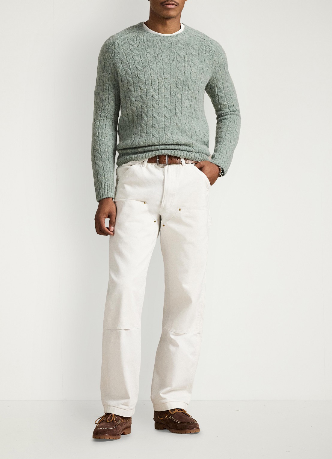 Ralph Lauren Kabelgebreide trui in alpacawolblend - detail fern green heather / groen
