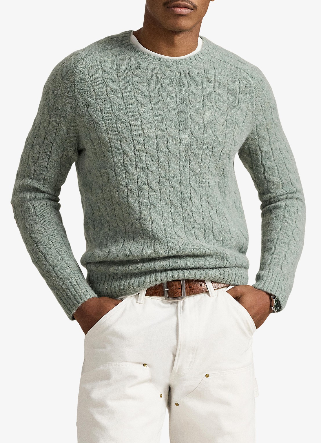 Ralph Lauren Kabelgebreide trui in alpacawolblend - voorkant 5 fern green heather / groen