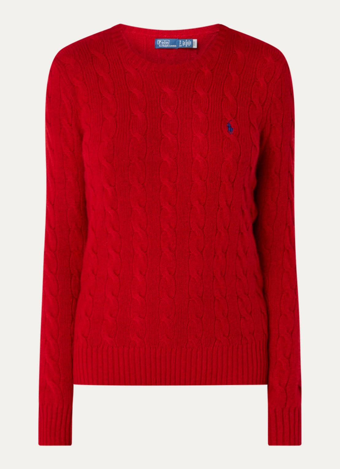 Ralph Lauren Kabelgebreide trui in kasjmier wolblend met logo - voorkant rood