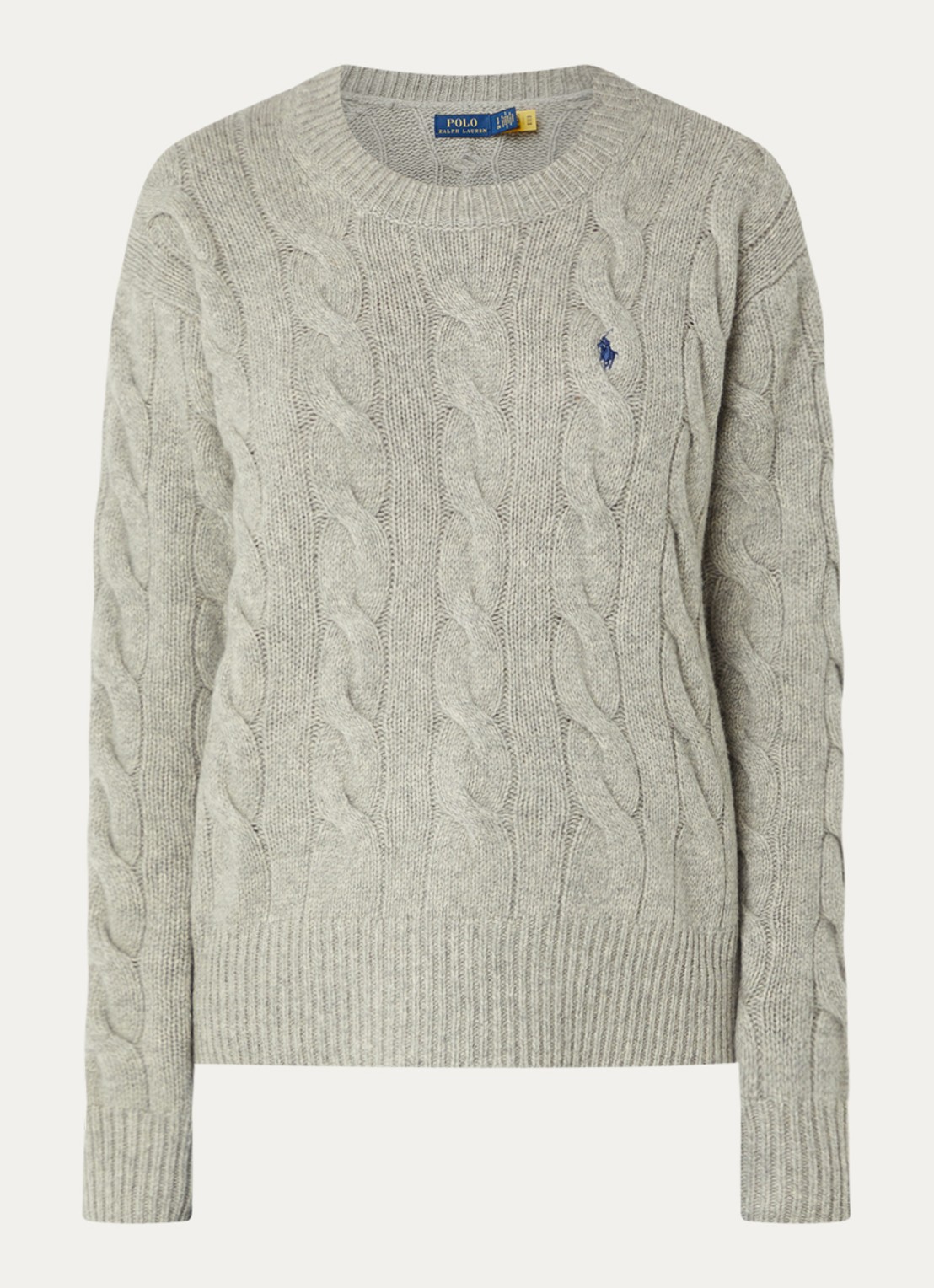 Ralph Lauren Kabelgebreide trui in kasjmier wolblend met logo - voorkant grijs