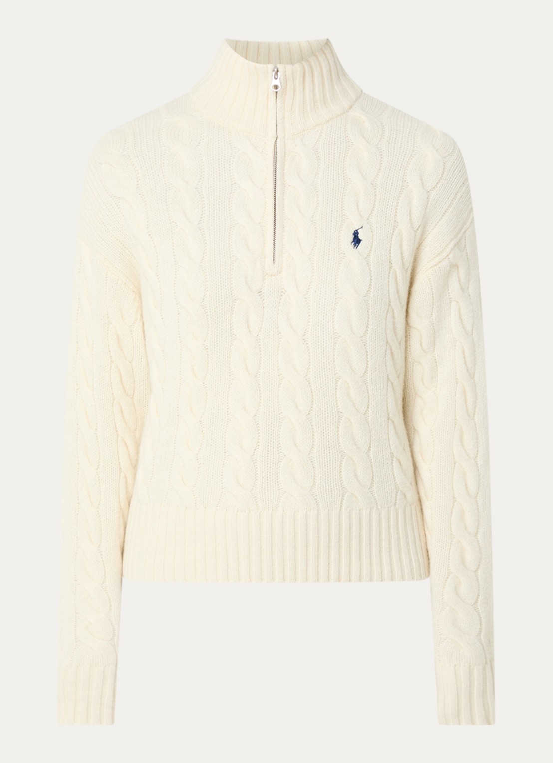 Ralph Lauren Kabelgebreide trui in kasjmierblend met halve rits - voorkant 3 gebroken wit