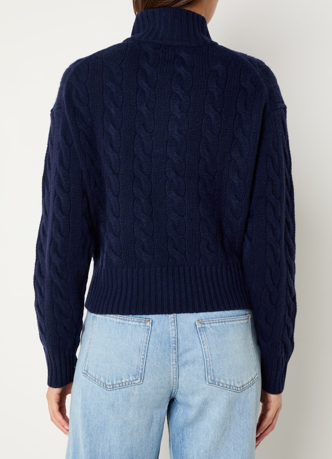 Ralph Lauren Kabelgebreide trui in kasjmierblend met halve rits  - achterkant donkerblauw