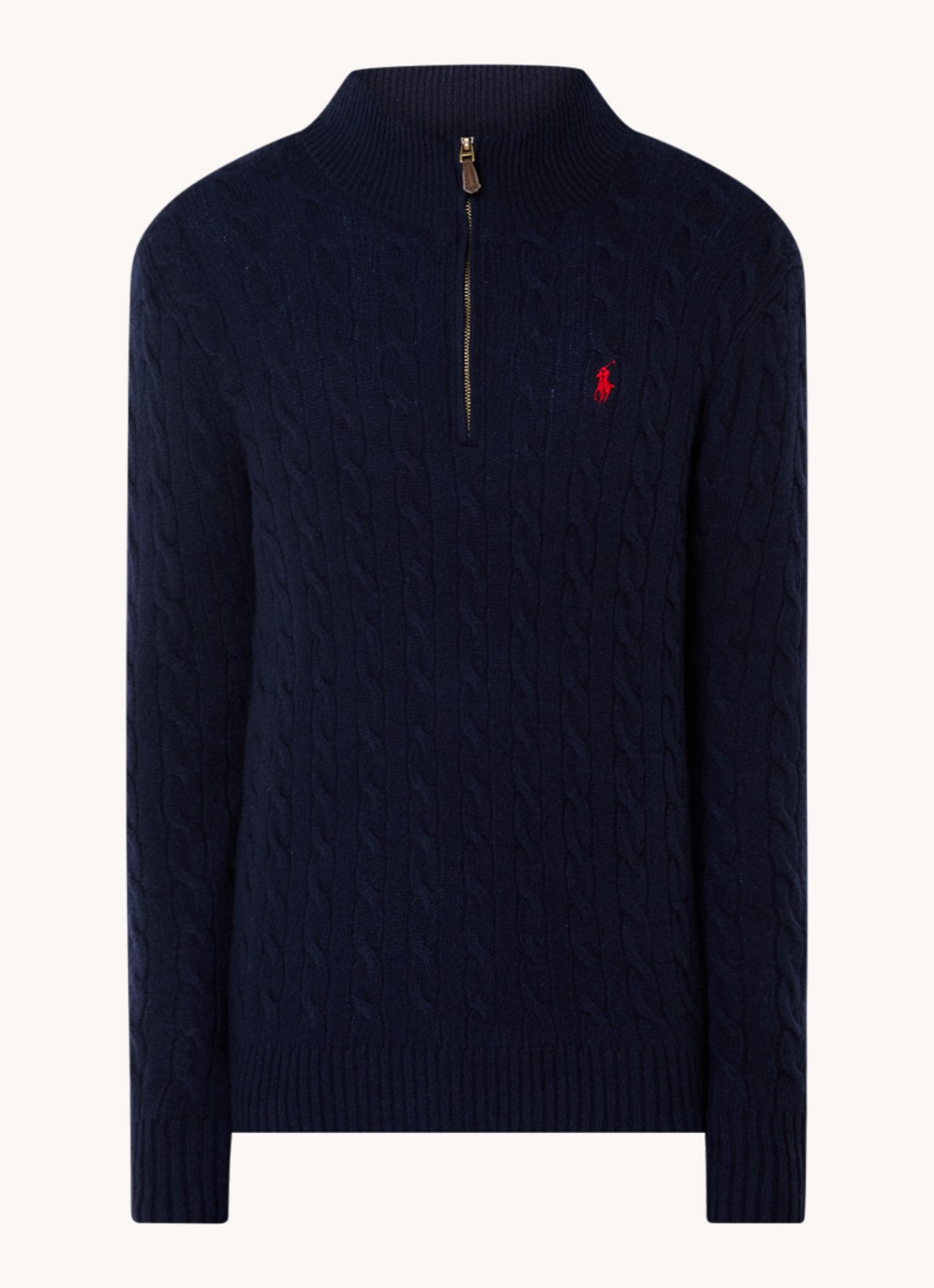 Ralph Lauren Kabelgebreide trui in kasjmierblend met halve rits - voorkant 6 donkerblauw