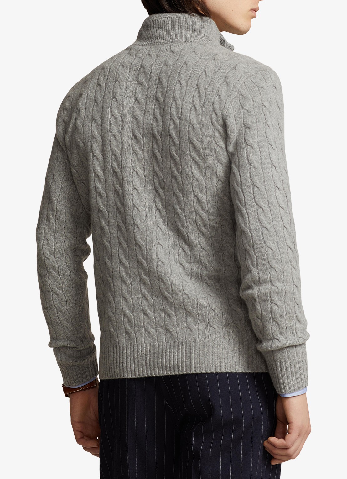Ralph Lauren Kabelgebreide trui in kasjmierblend met halve rits - achterkant 7 grijs