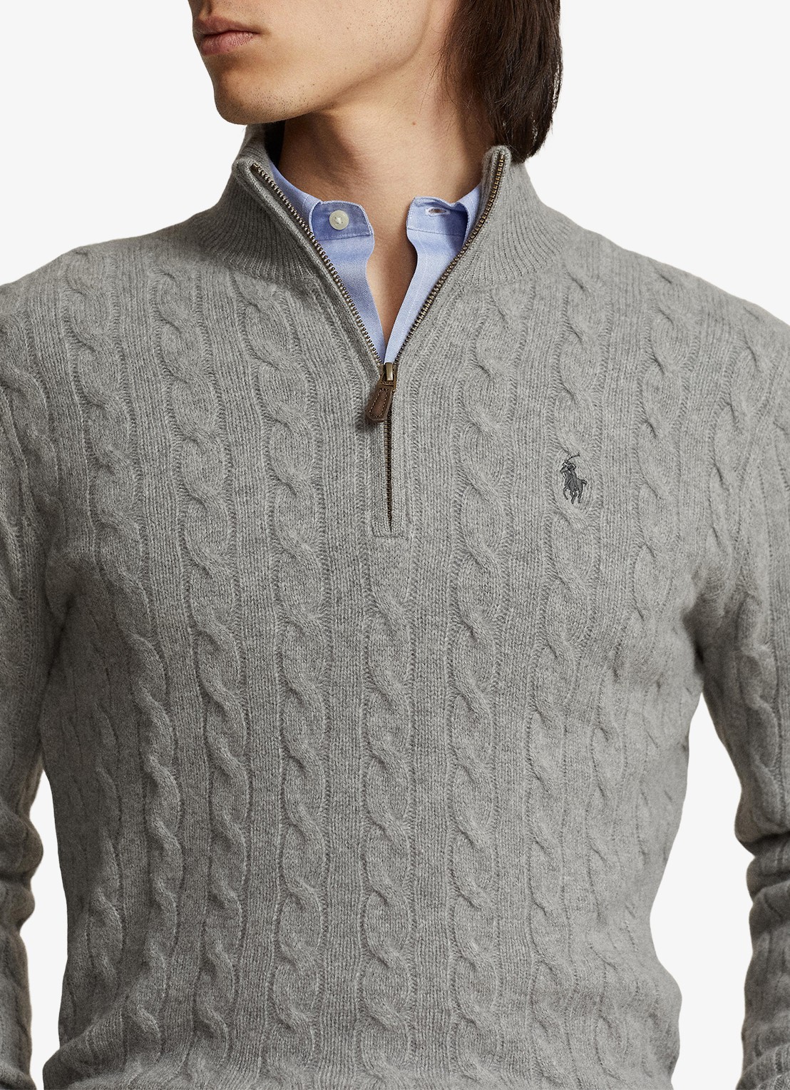 Ralph Lauren Kabelgebreide trui in kasjmierblend met halve rits - detail 2 grijs