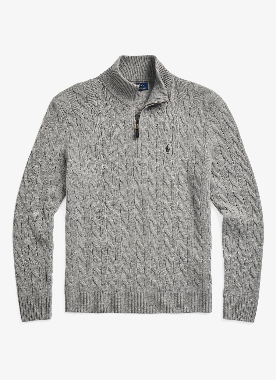 Ralph Lauren Kabelgebreide trui in kasjmierblend met halve rits - voorkant 4 grijs