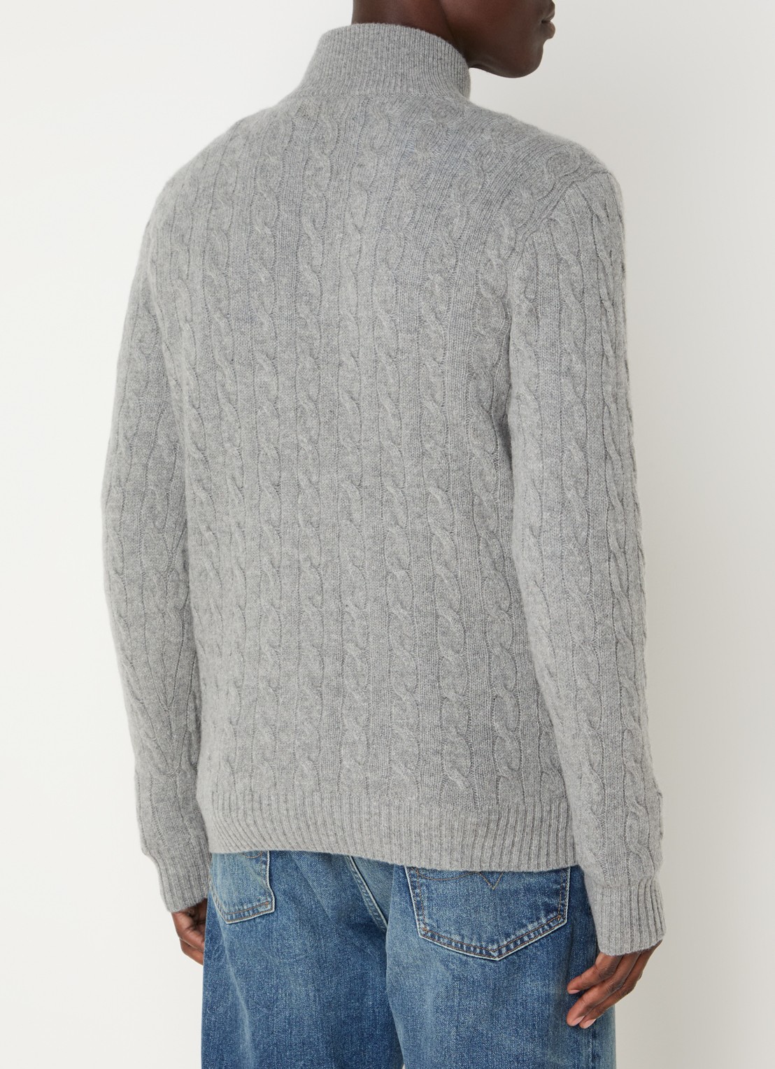 Ralph Lauren Kabelgebreide trui in kasjmierblend met halve rits - achterkant 8 grijs