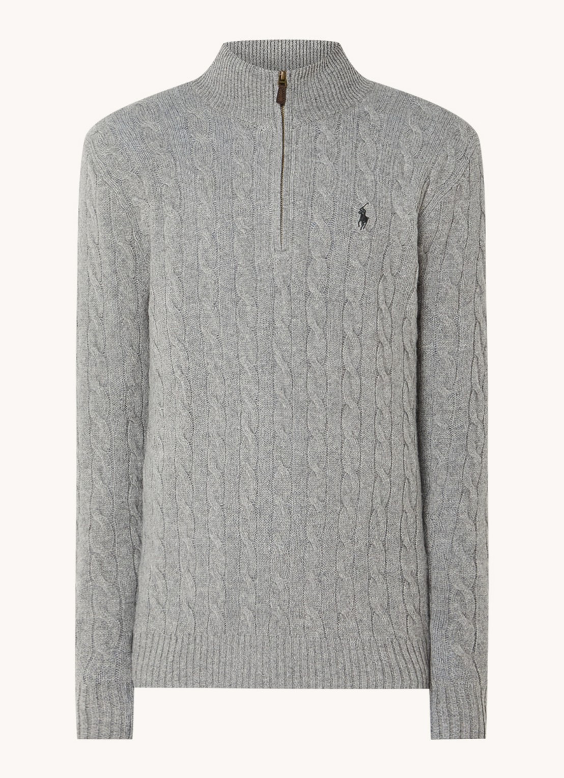 Ralph Lauren Kabelgebreide trui in kasjmierblend met halve rits - voorkant 6 grijs