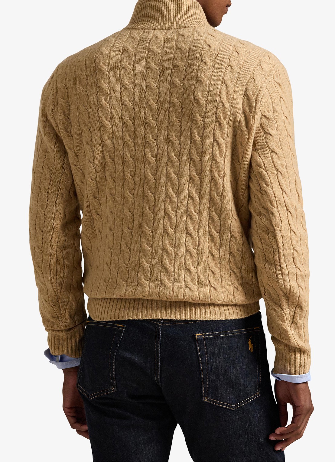 Ralph Lauren Kabelgebreide trui in kasjmierblend met halve rits - achterkant 8 camel