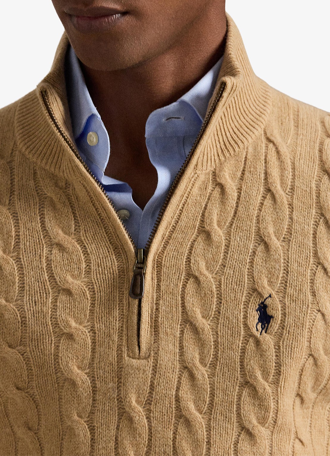 Ralph Lauren Kabelgebreide trui in kasjmierblend met halve rits - detail 5 camel