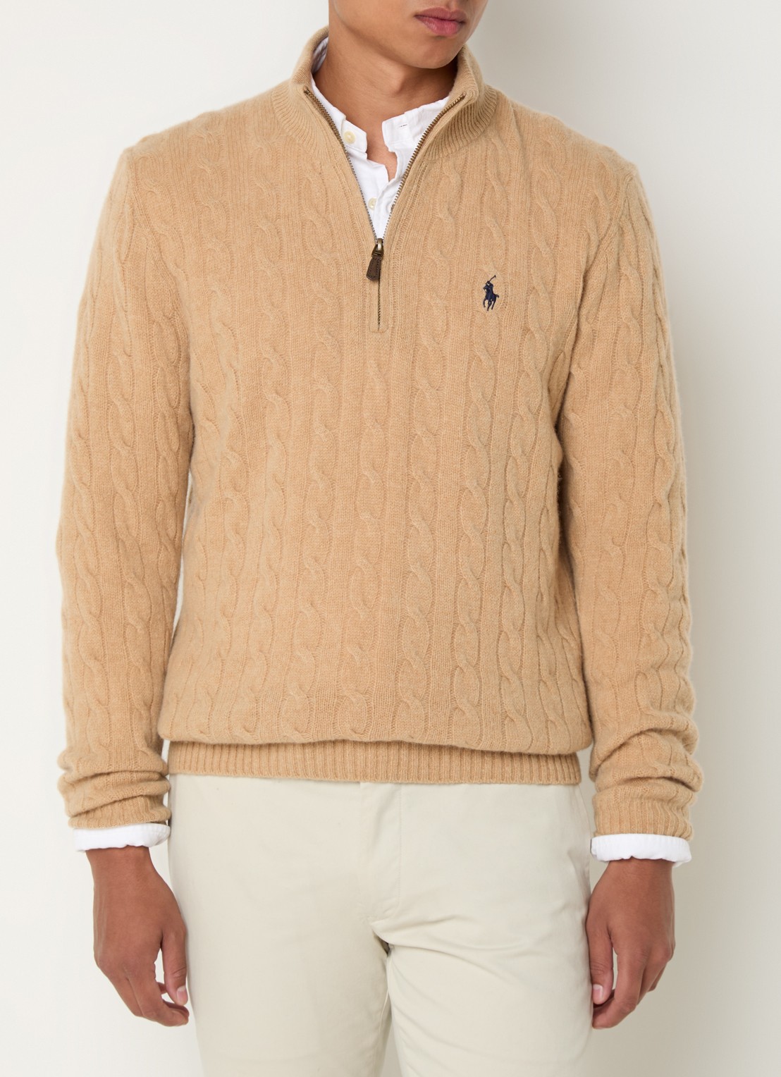 Ralph Lauren Kabelgebreide trui in kasjmierblend met halve rits - detail 6 camel