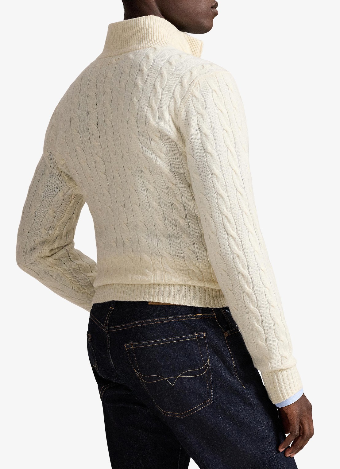 Ralph Lauren Kabelgebreide trui in kasjmierblend met halve rits - achterkant 3 andover cream / creme