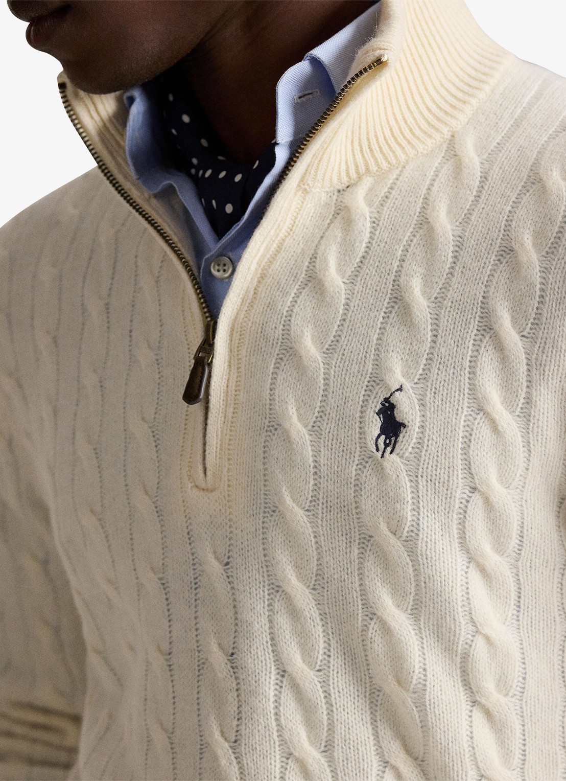 Ralph Lauren Kabelgebreide trui in kasjmierblend met halve rits - detail 2 andover cream / creme