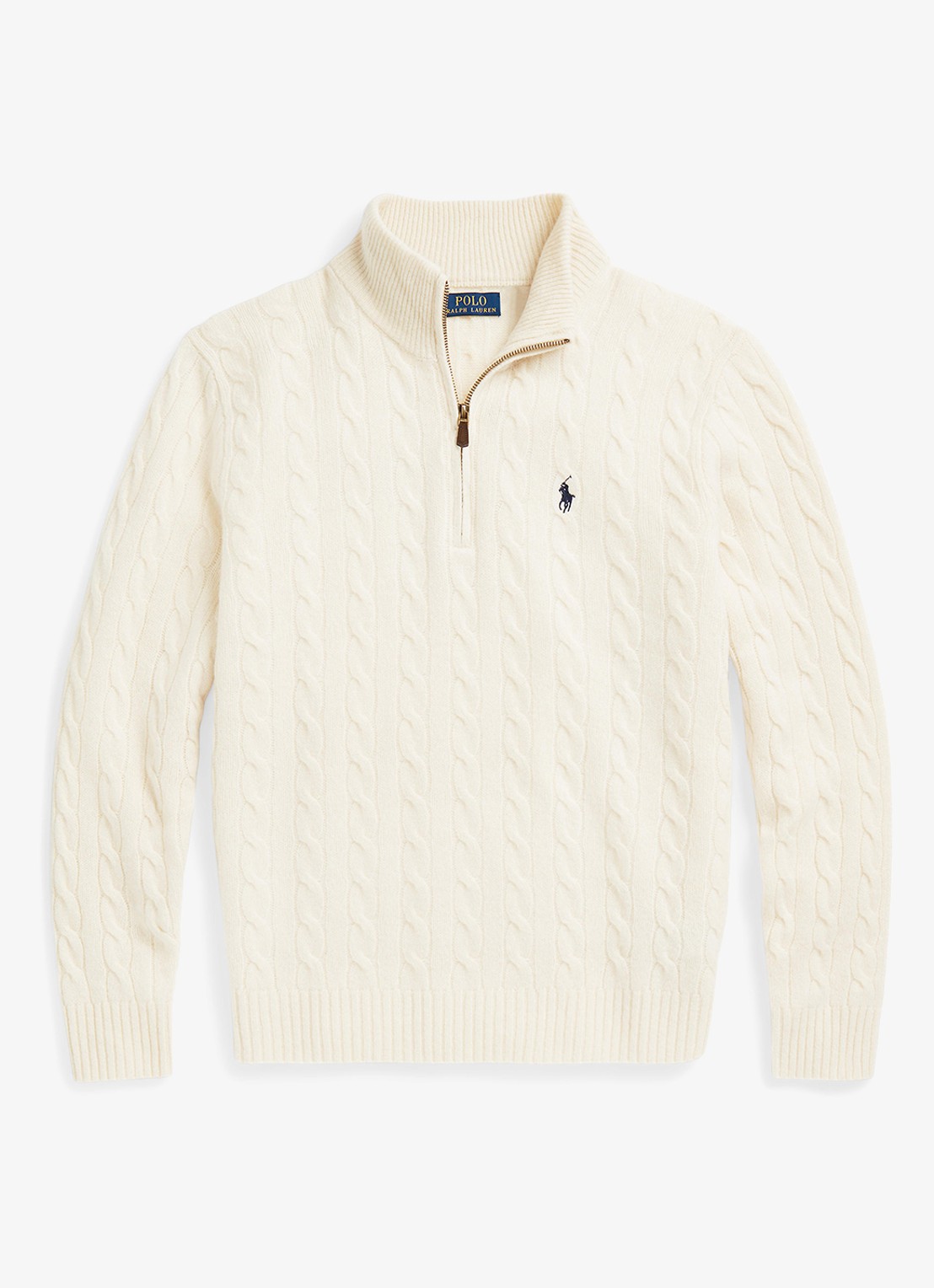 Ralph Lauren Kabelgebreide trui in kasjmierblend met halve rits - voorkant 4 andover cream / creme