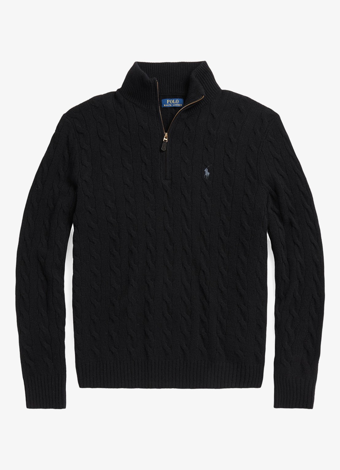 Ralph Lauren Kabelgebreide trui in kasjmierblend met halve rits - voorkant polo black / zwart