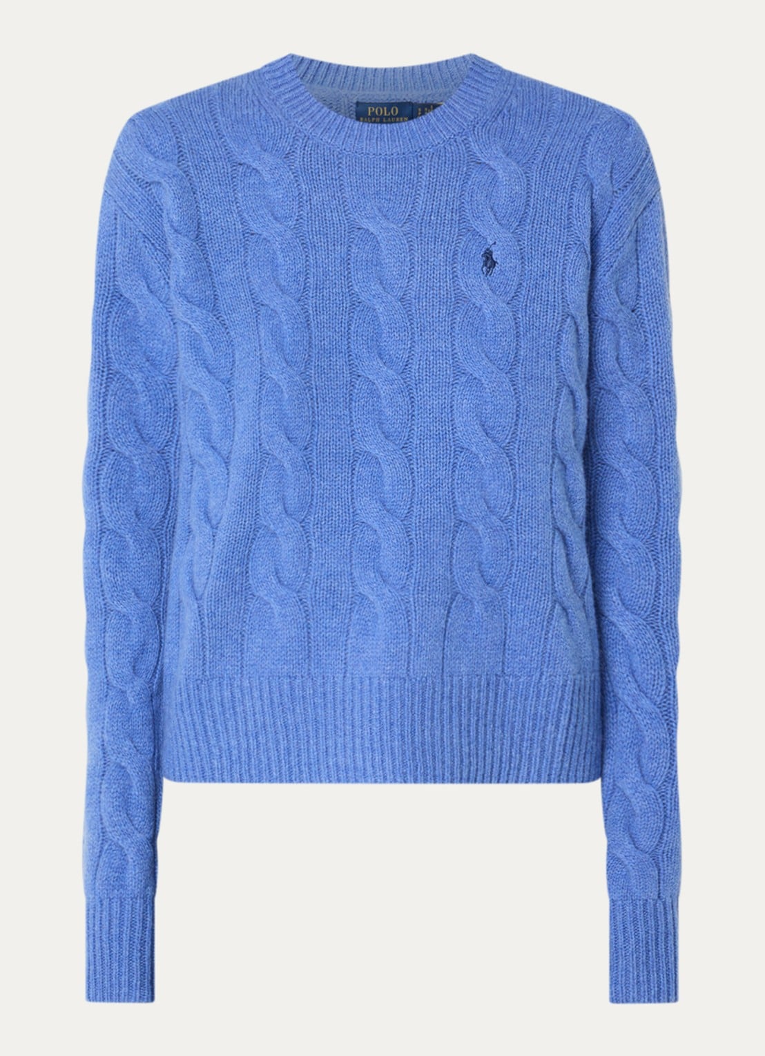 Ralph Lauren Kabelgebreide trui in kasjmierblend met logoborduring - voorkant blauw
