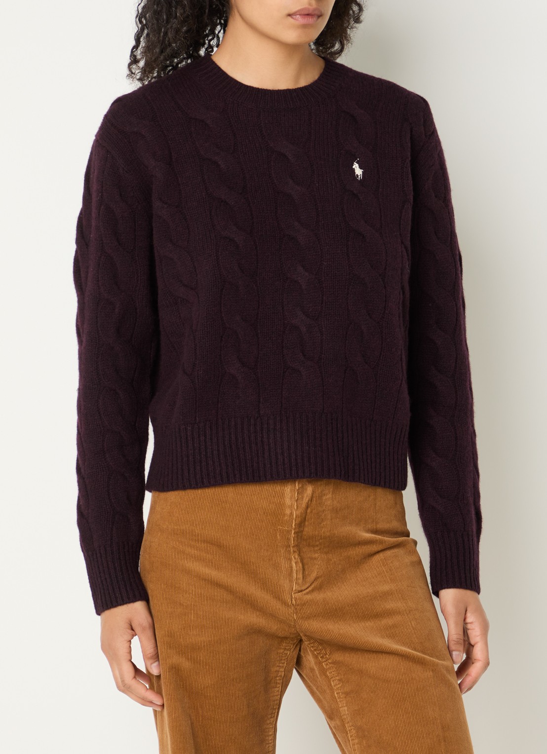 Ralph Lauren Kabelgebreide trui in kasjmierblend met logoborduring - detail 3 aubergine
