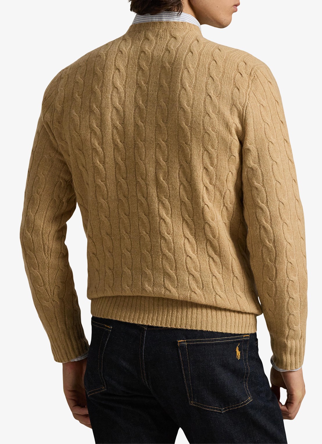 Ralph Lauren Kabelgebreide trui in kasjmierblend met logoborduring - achterkant 3 camel melange / camel