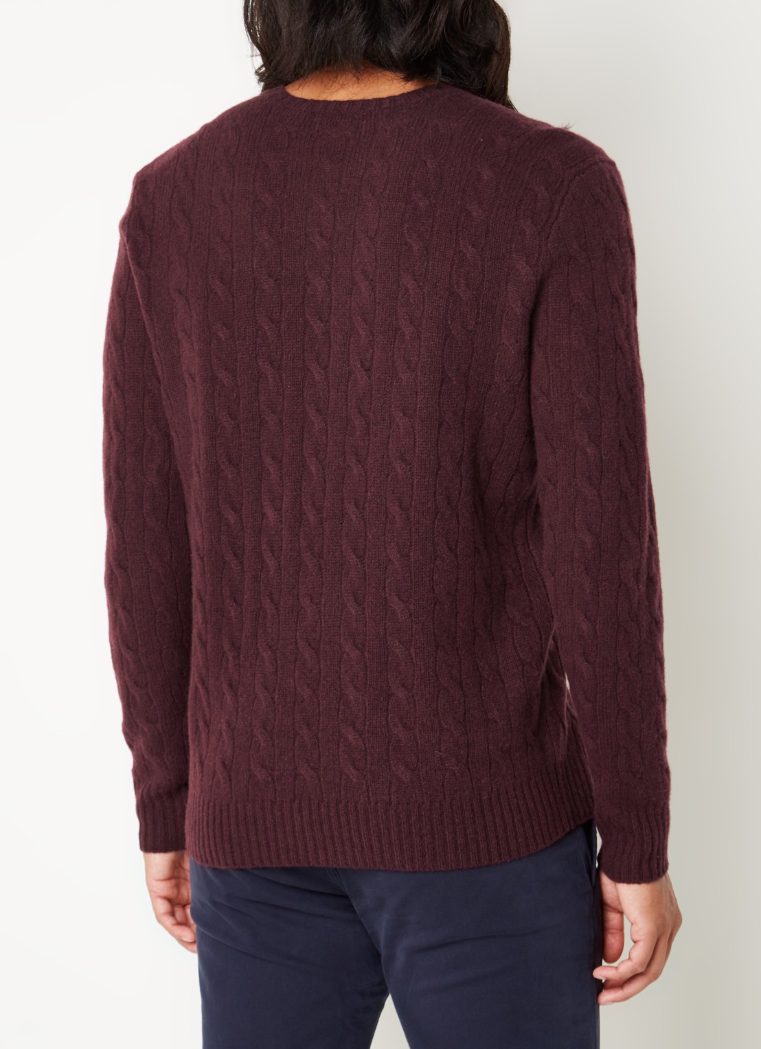 Ralph Lauren Kabelgebreide trui in kasjmierblend met logoborduring - achterkant 4 aged wine heather / rood