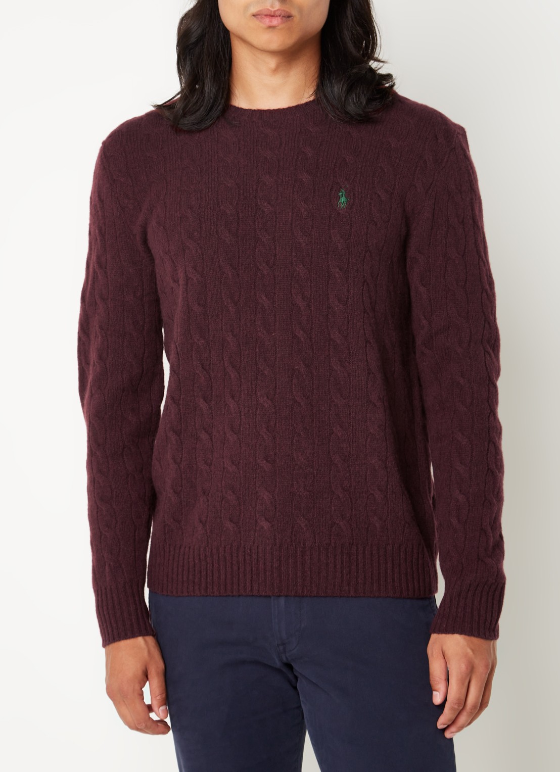 Ralph Lauren Kabelgebreide trui in kasjmierblend met logoborduring - detail aged wine heather / rood