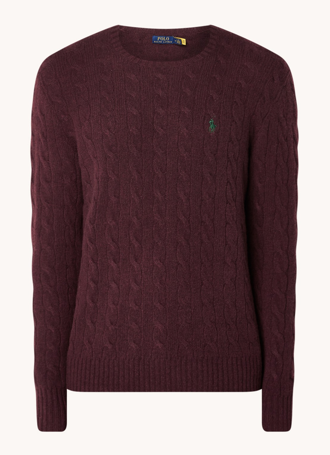 Ralph Lauren Kabelgebreide trui in kasjmierblend met logoborduring - voorkant 2 aged wine heather / rood