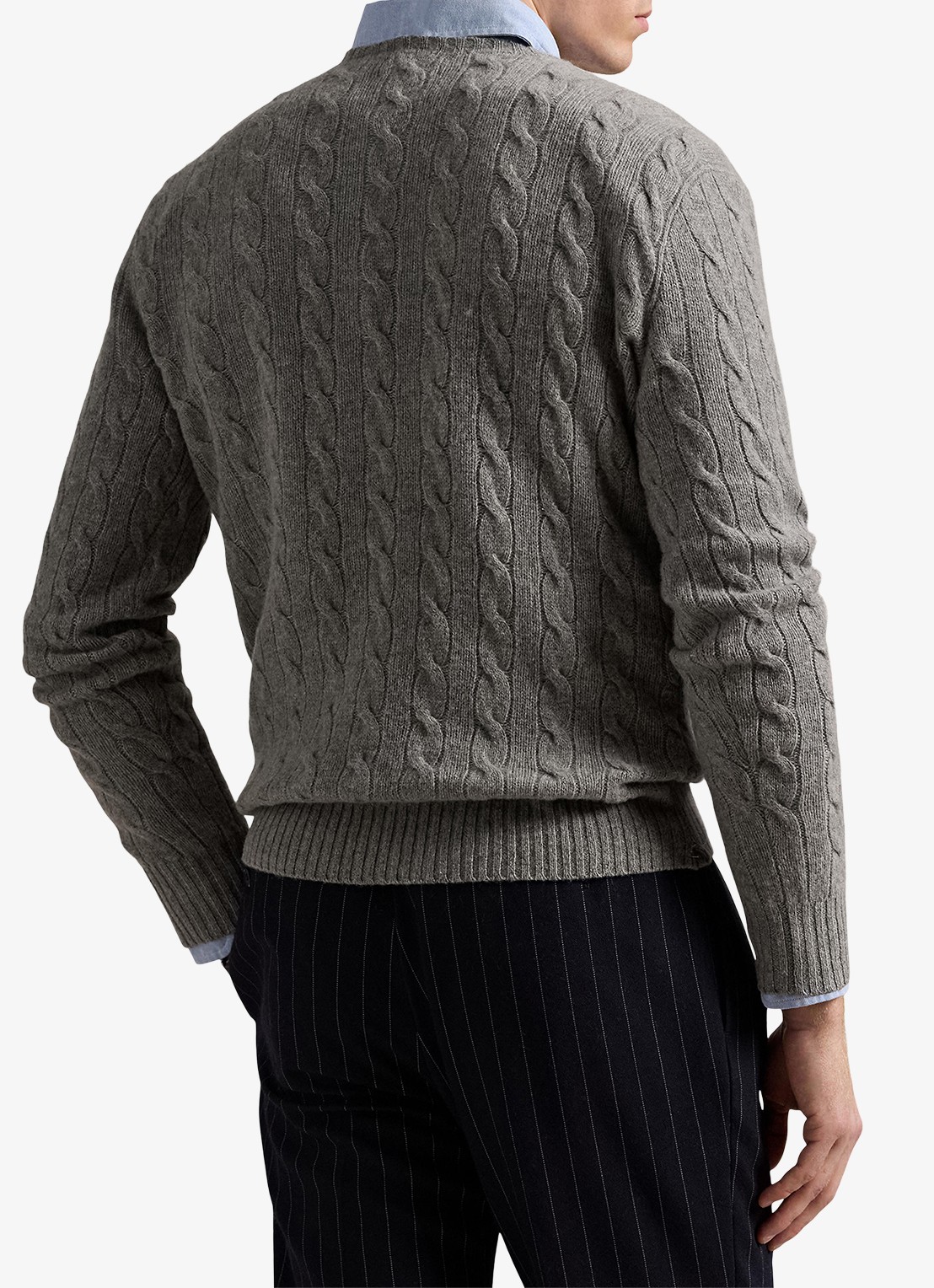Ralph Lauren Kabelgebreide trui in kasjmierblend met logoborduring - achterkant 3 grijs