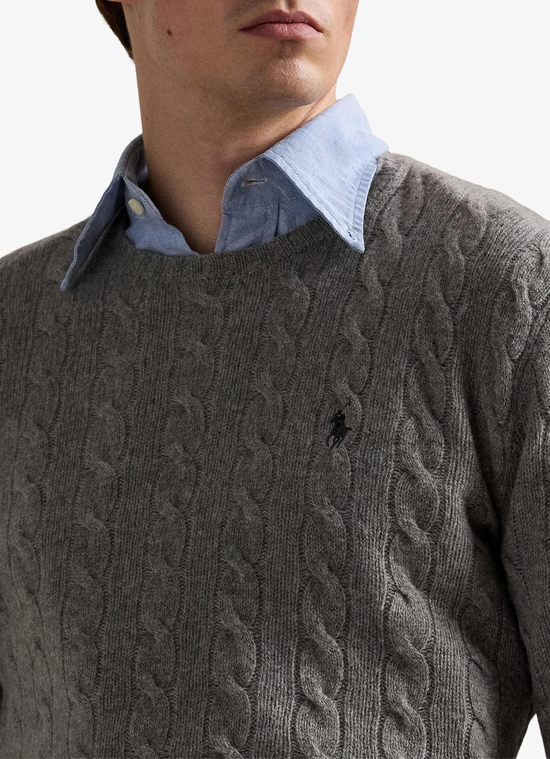 Ralph Lauren Kabelgebreide trui in kasjmierblend met logoborduring - detail 2 grijs