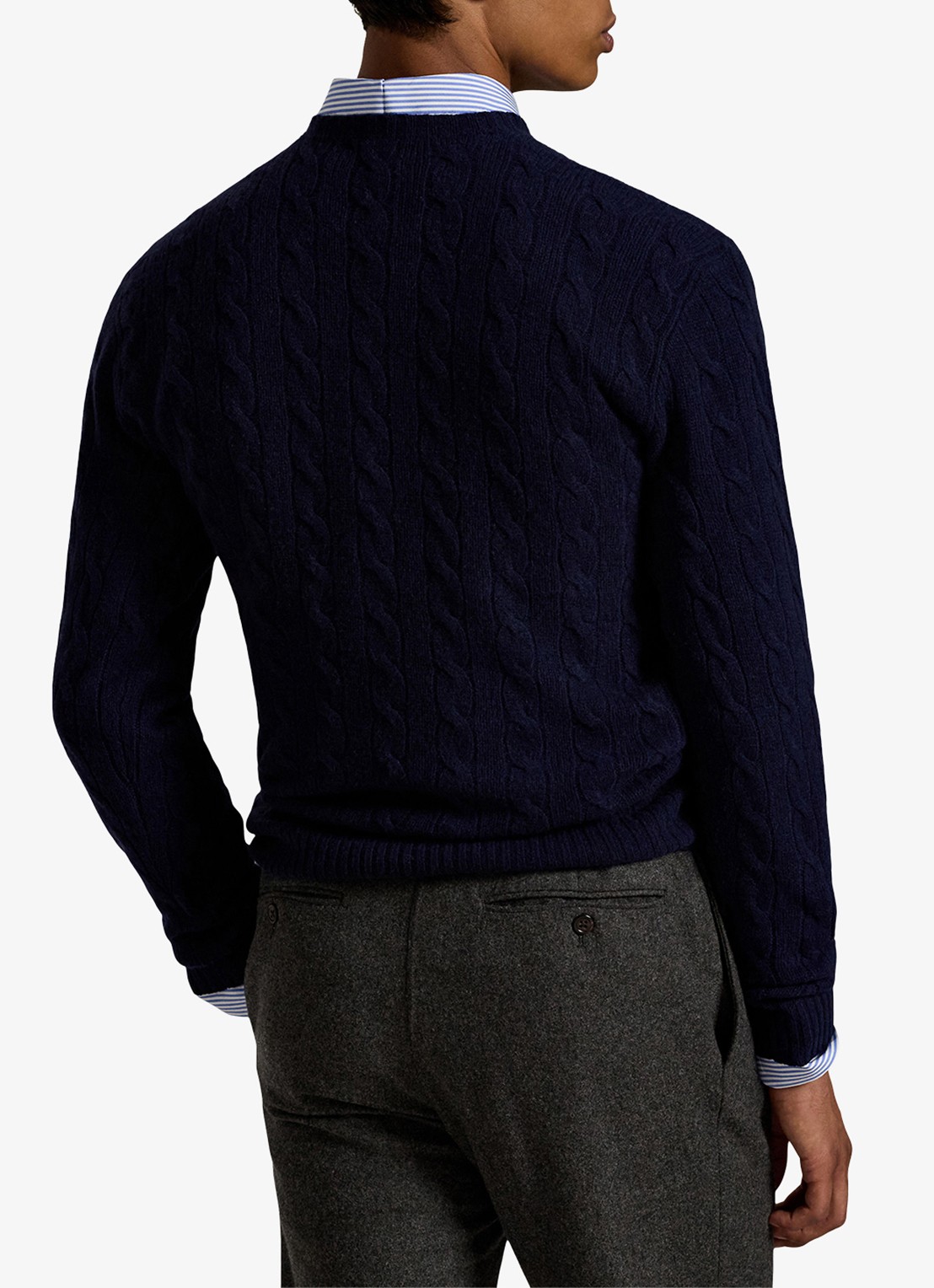 Ralph Lauren Kabelgebreide trui in kasjmierblend met logoborduring - achterkant 5 hunter navy / blauw