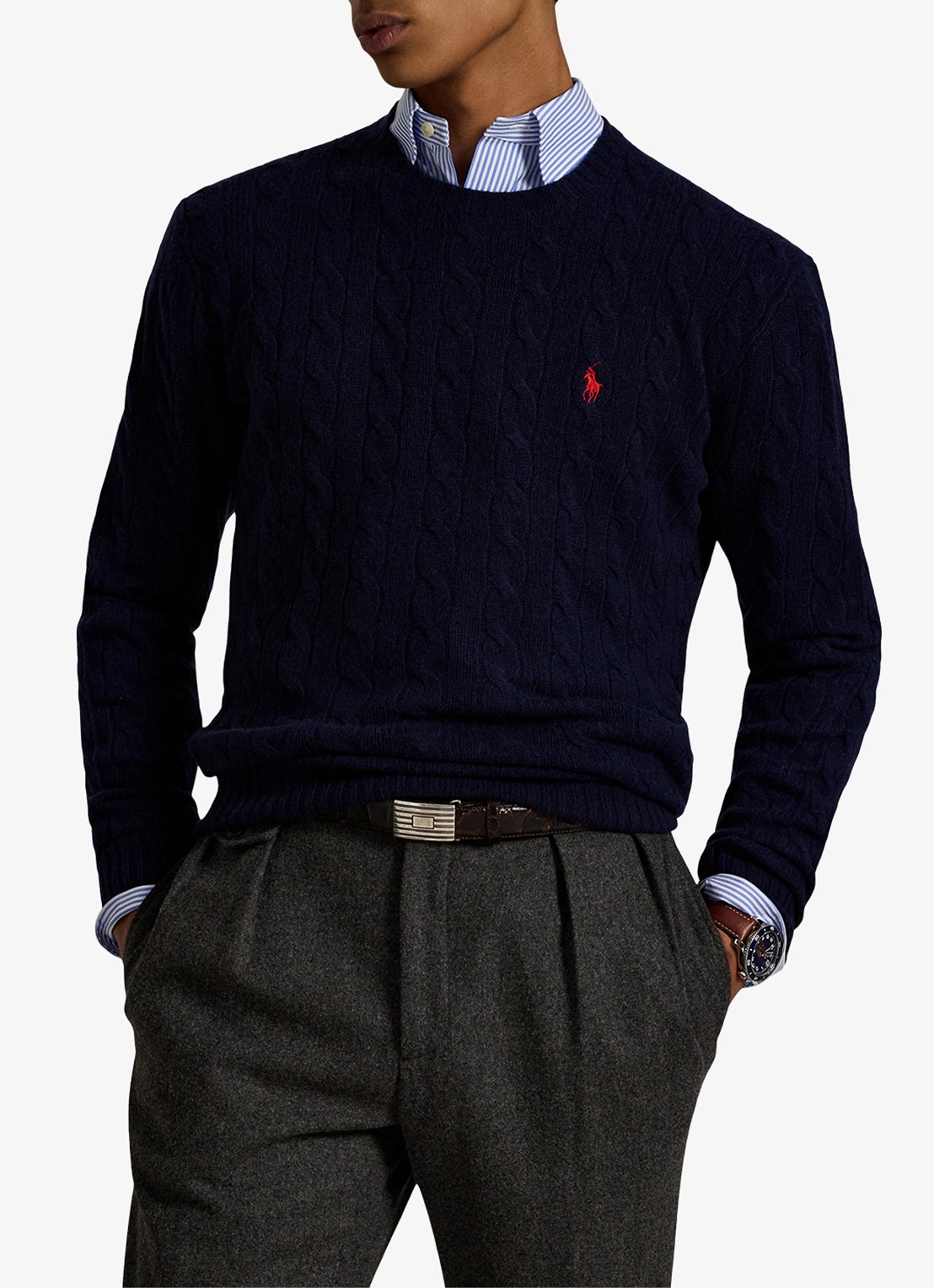 Ralph Lauren Kabelgebreide trui in kasjmierblend met logoborduring - detail 3 hunter navy / blauw