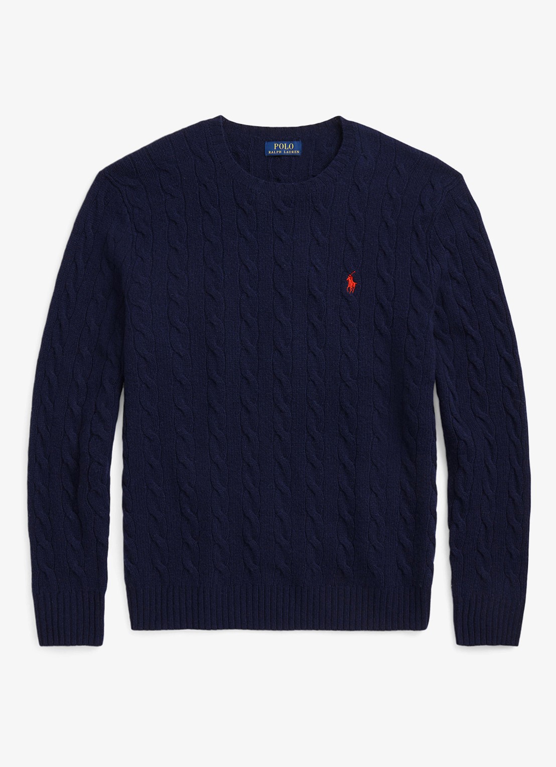 Ralph Lauren Kabelgebreide trui in kasjmierblend met logoborduring - voorkant hunter navy / blauw