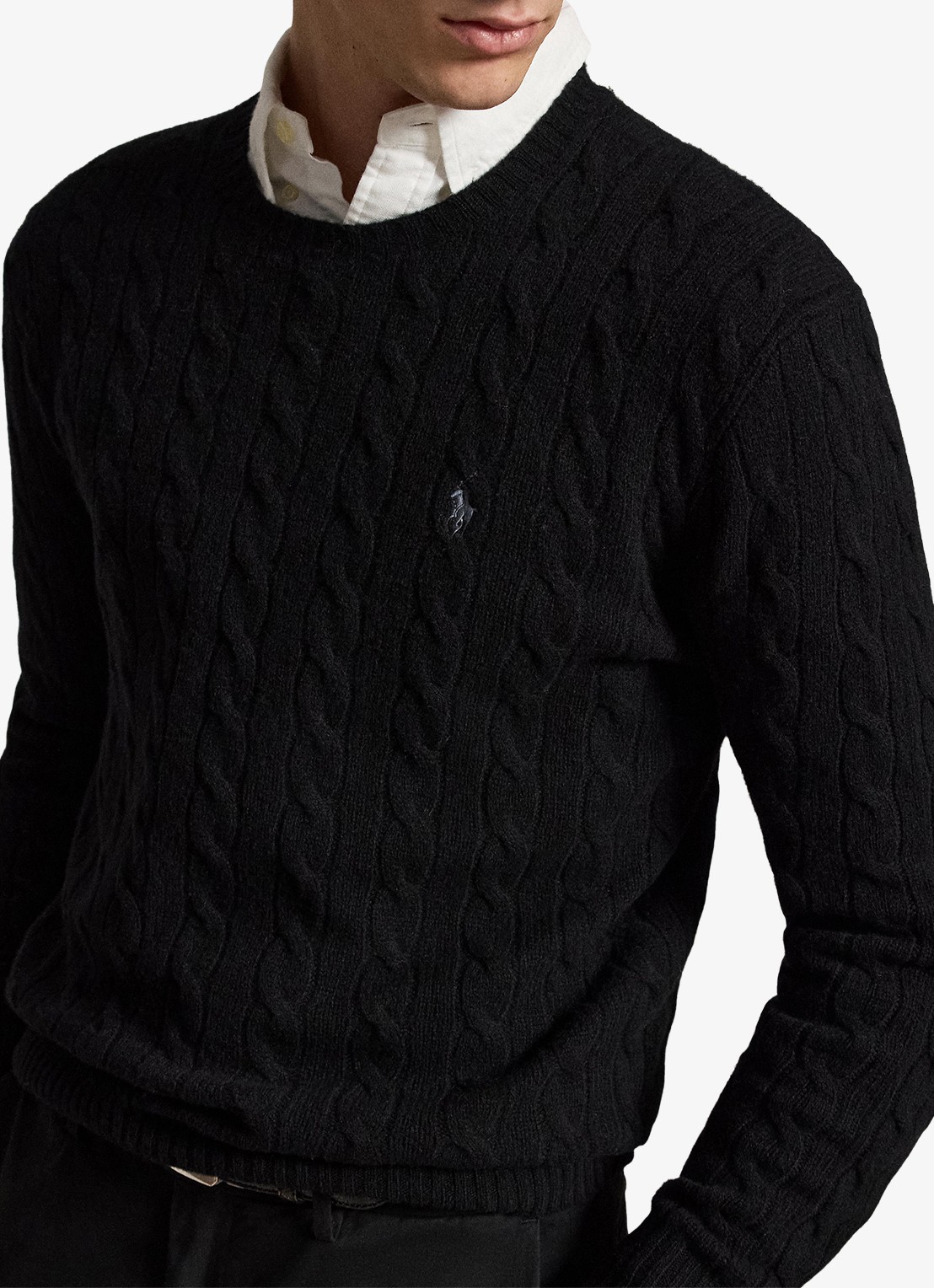 Ralph Lauren Kabelgebreide trui in kasjmierblend met logoborduring - detail 5 polo black / zwart