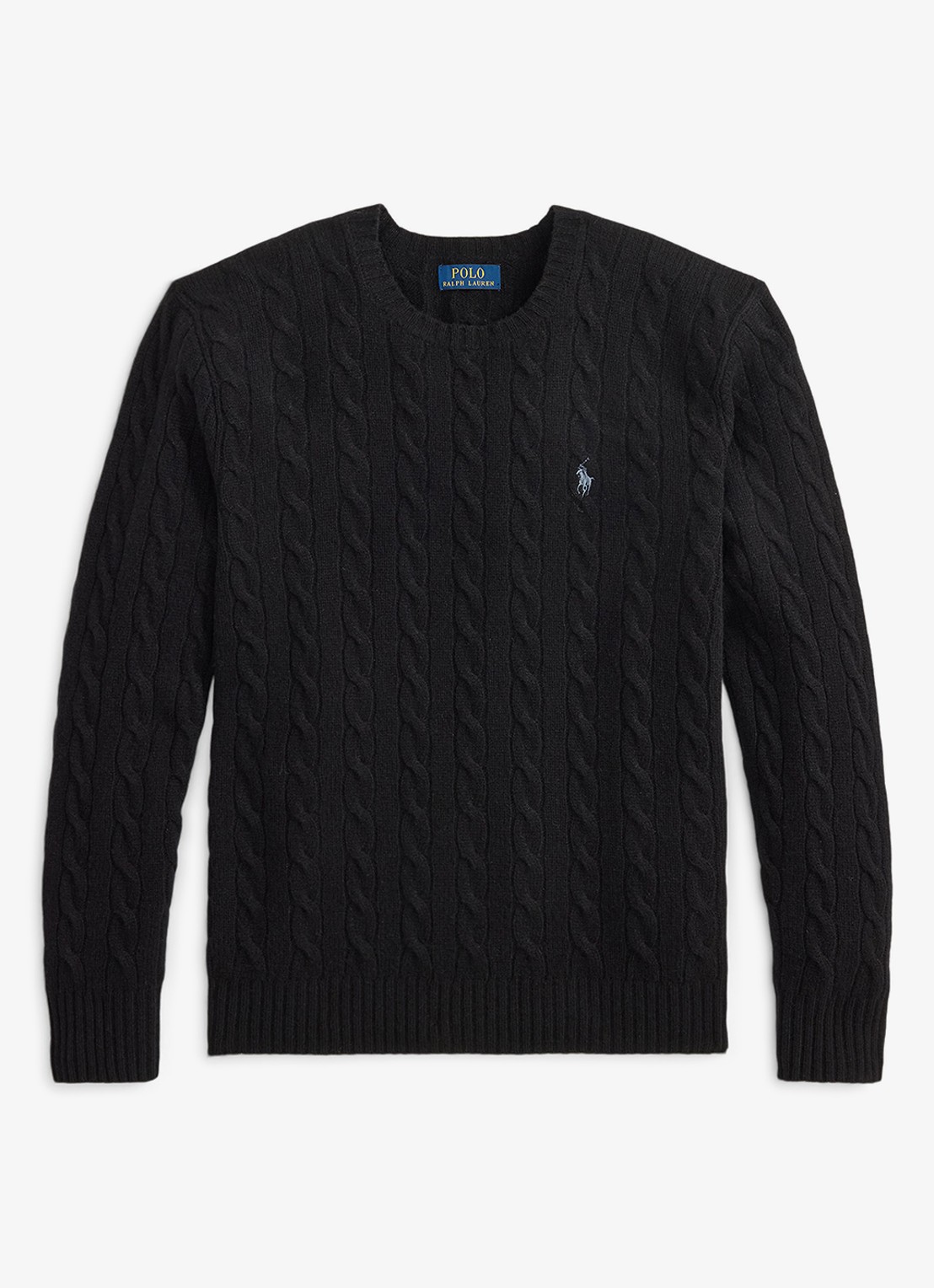 Ralph Lauren Kabelgebreide trui in kasjmierblend met logoborduring - voorkant polo black / zwart