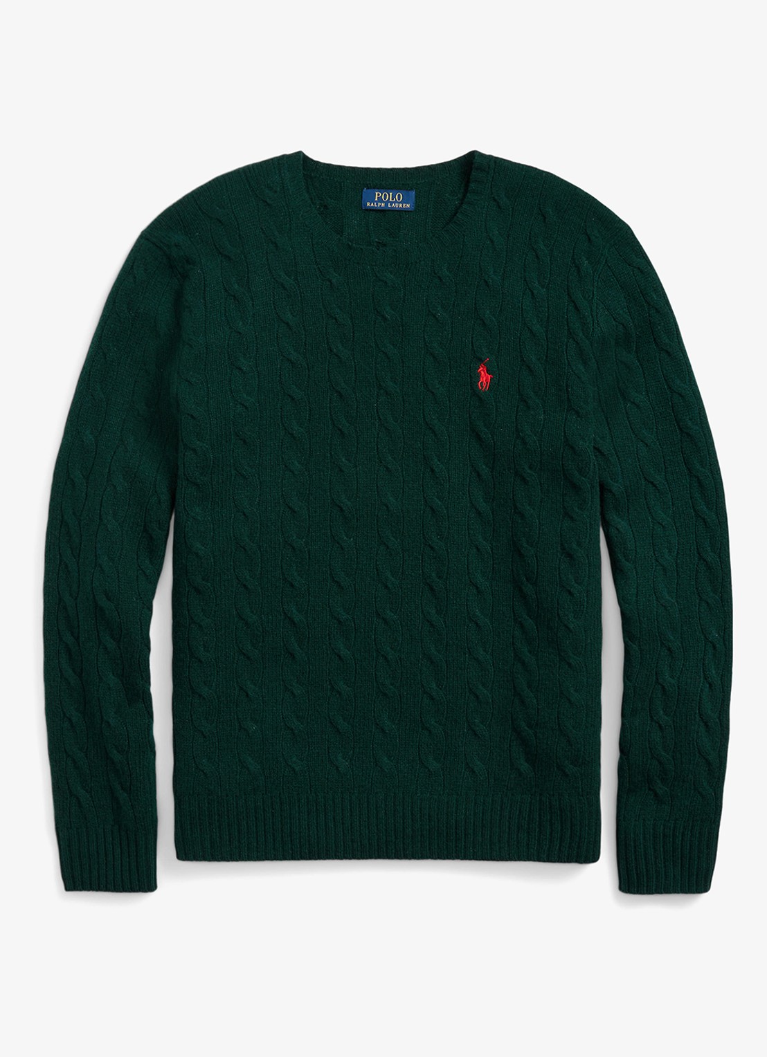 Ralph Lauren Kabelgebreide trui in kasjmierblend met logoborduring - voorkant 4 moss agate / groen