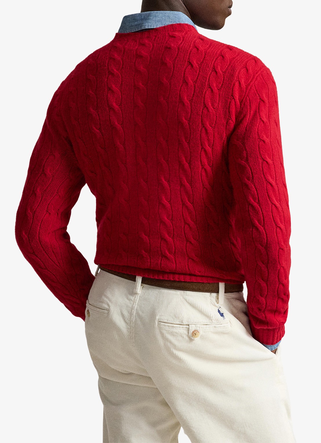 Ralph Lauren Kabelgebreide trui in kasjmierblend met logoborduring - achterkant 5 park ave red / rood