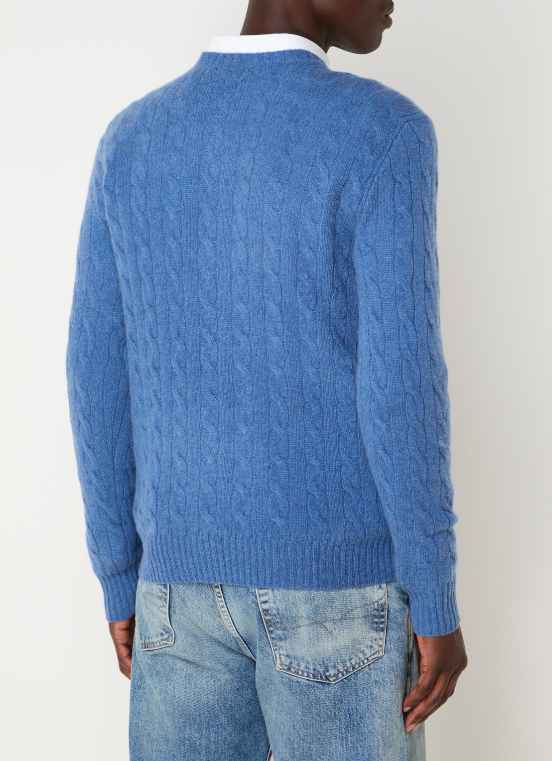 Ralph Lauren Kabelgebreide trui in kasjmierblend met logoborduring - achterkant 4 staalblauw