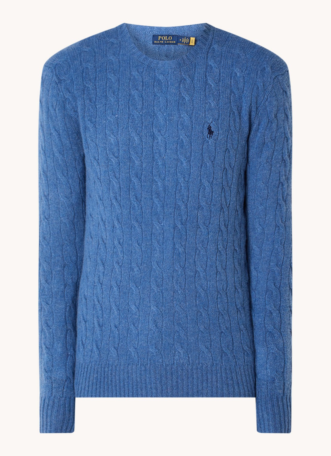 Ralph Lauren Kabelgebreide trui in kasjmierblend met logoborduring - voorkant 2 staalblauw