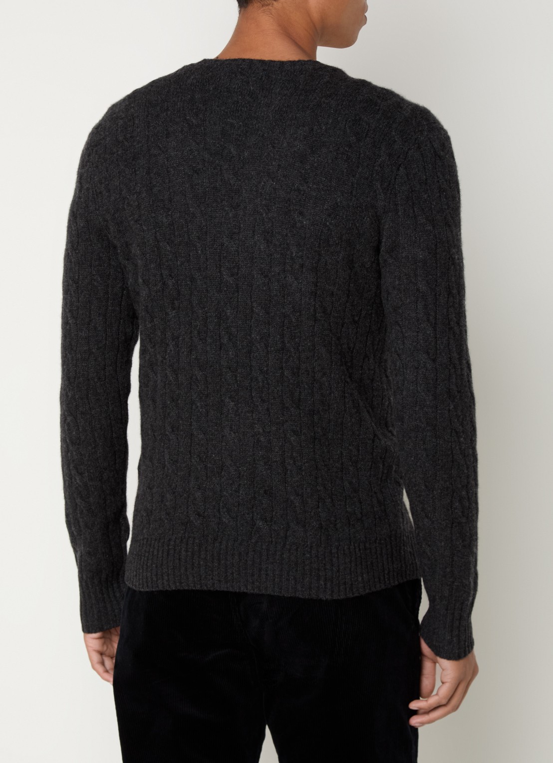Ralph Lauren Kabelgebreide trui in kasjmierblend met logoborduring - achterkant 5 donkergrijs