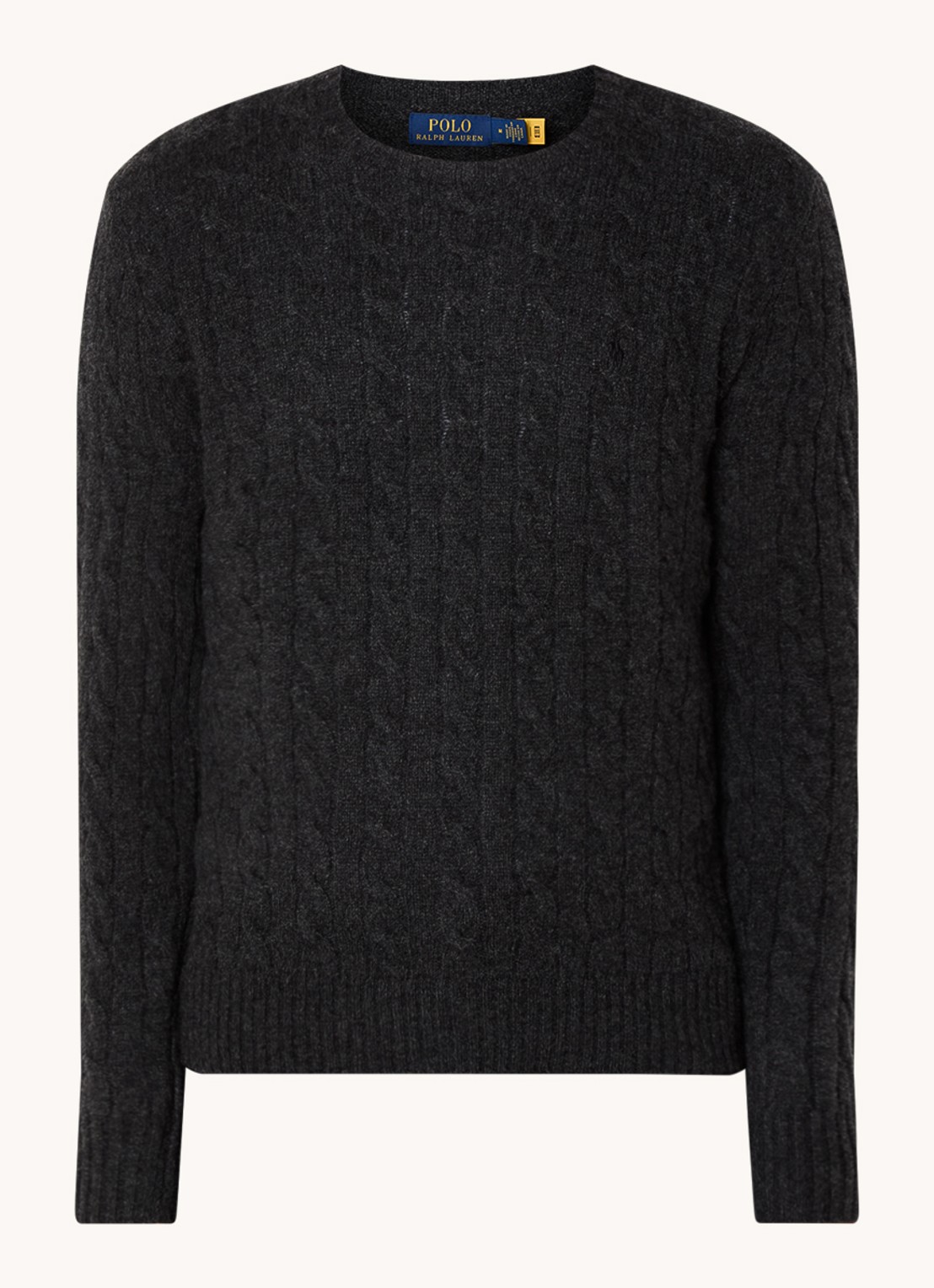 Ralph Lauren Kabelgebreide trui in kasjmierblend met logoborduring - voorkant 3 donkergrijs
