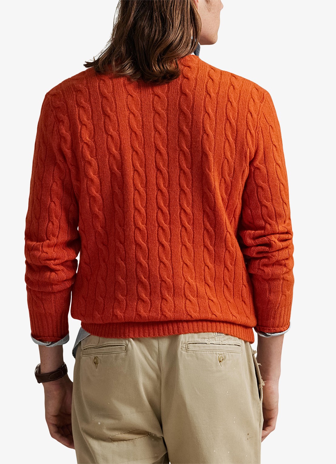 Ralph Lauren Kabelgebreide trui in kasjmierblend met logoborduring - achterkant dark jaffa orange / oranje