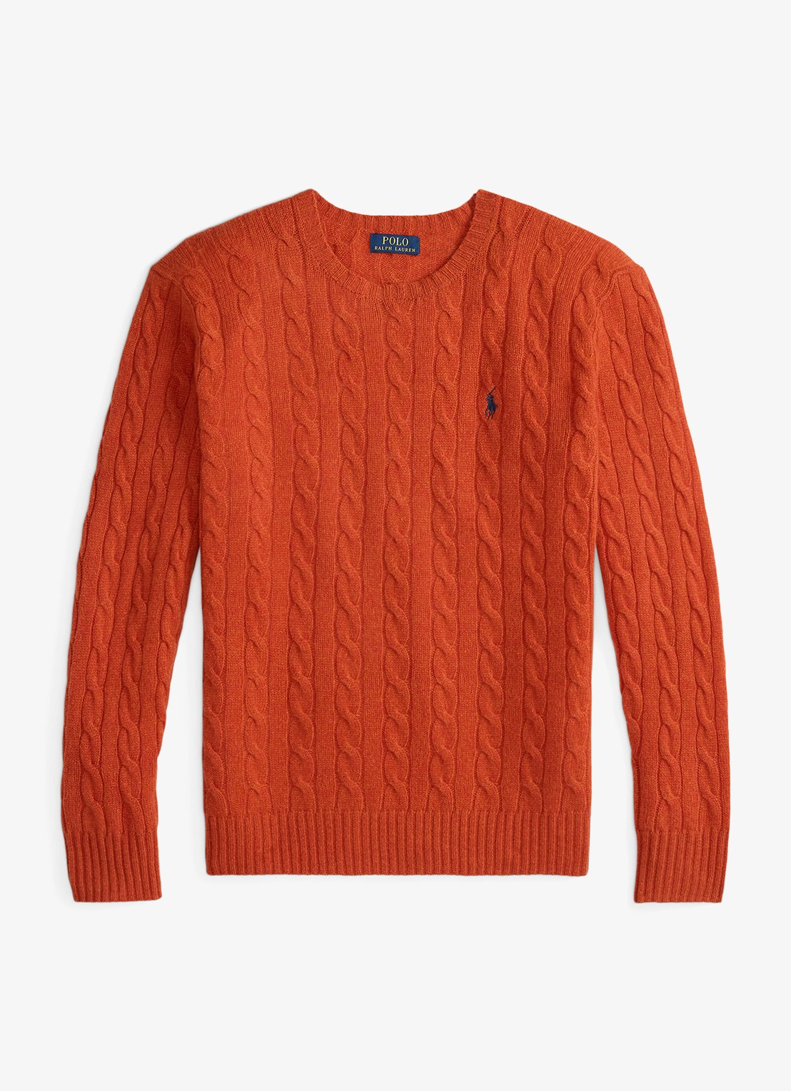 Ralph Lauren Kabelgebreide trui in kasjmierblend met logoborduring - voorkant 2 dark jaffa orange / oranje