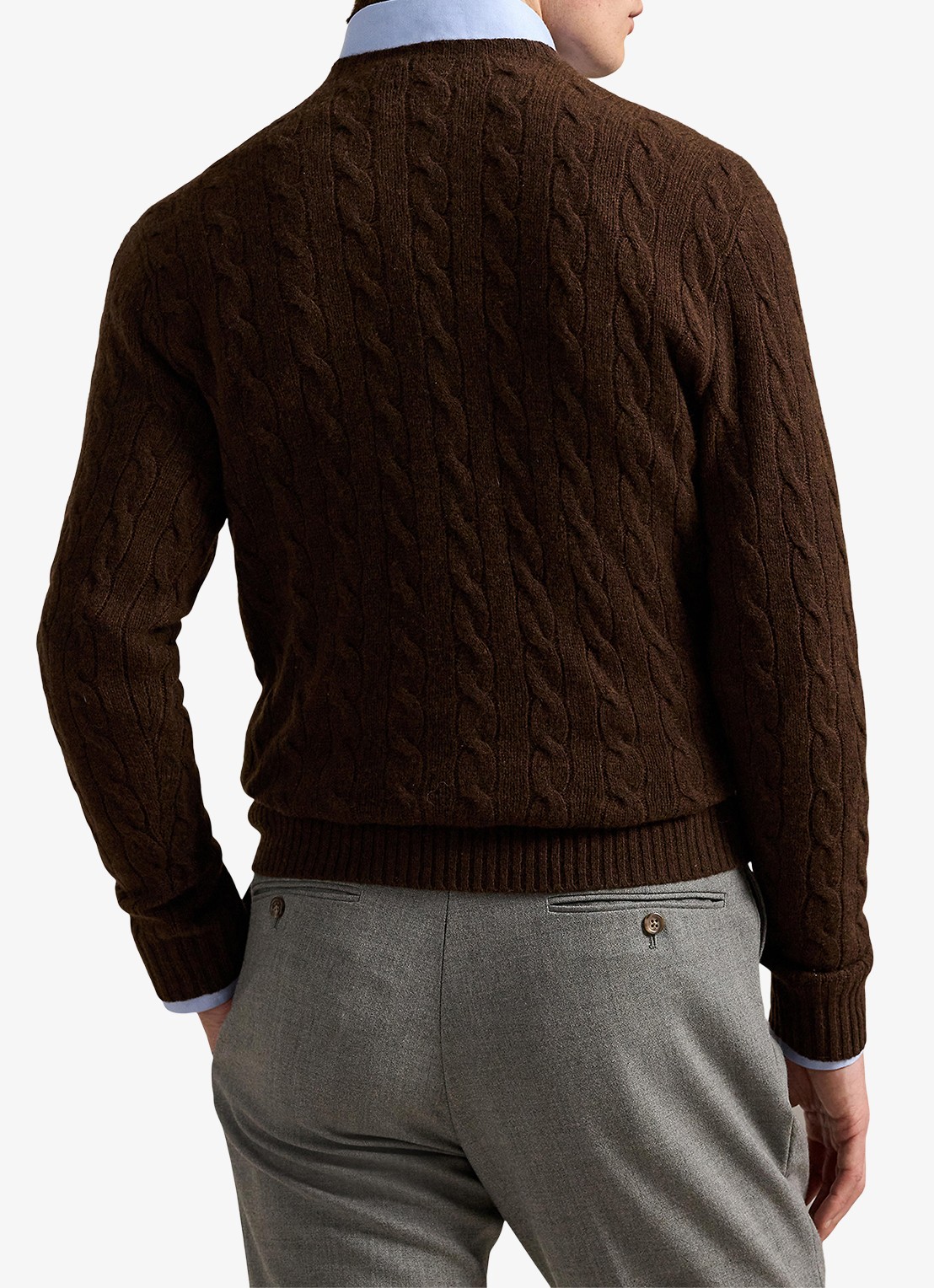 Ralph Lauren Kabelgebreide trui in kasjmierblend met logoborduring - achterkant 5 cacao brown heather / brown